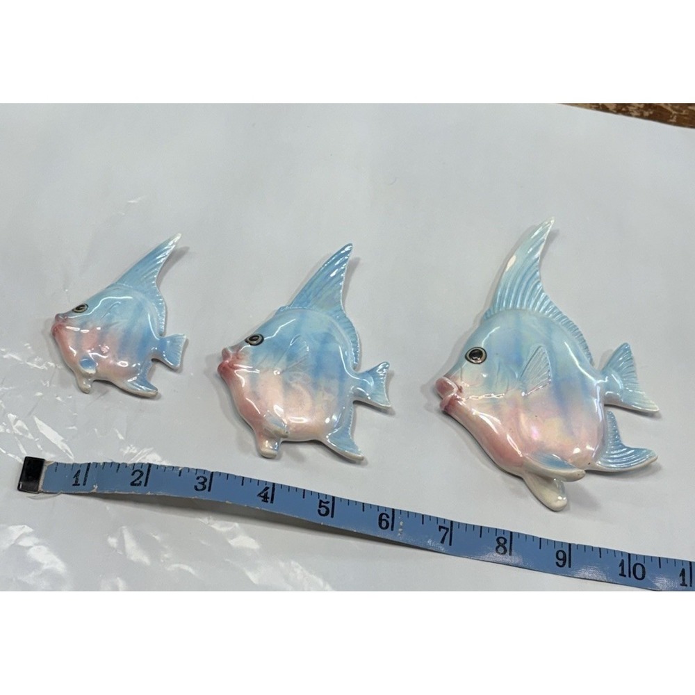 Vintage Set 3 Norcrest Or Ceramicraft Ceramic Iridescent Fish Wall Decor Pink - Picture 9 of 11